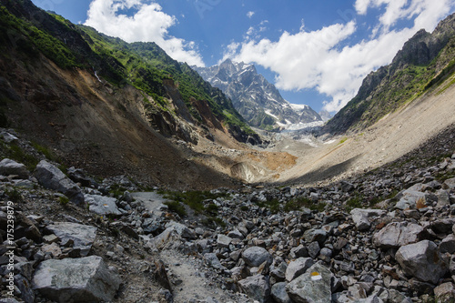 River near Chalaadi glacier in Caucasus mountains in summer