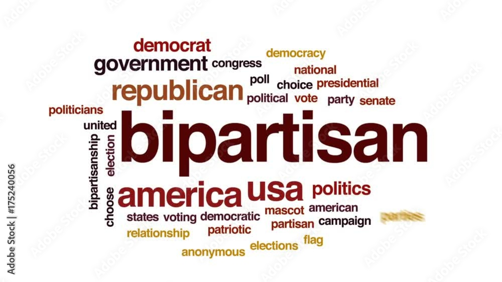 Bipartisan animated word cloud, text design animation. Bipartisan animated word cloud, text design animation.