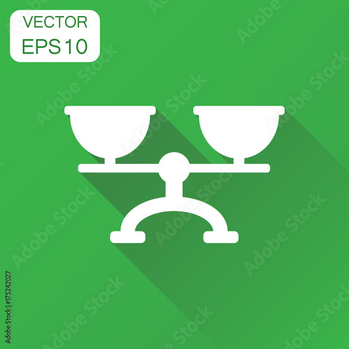 Scale weigher icon. Business concept weigher, balance sign pictogram. Vector illustration on green background with long shadow.