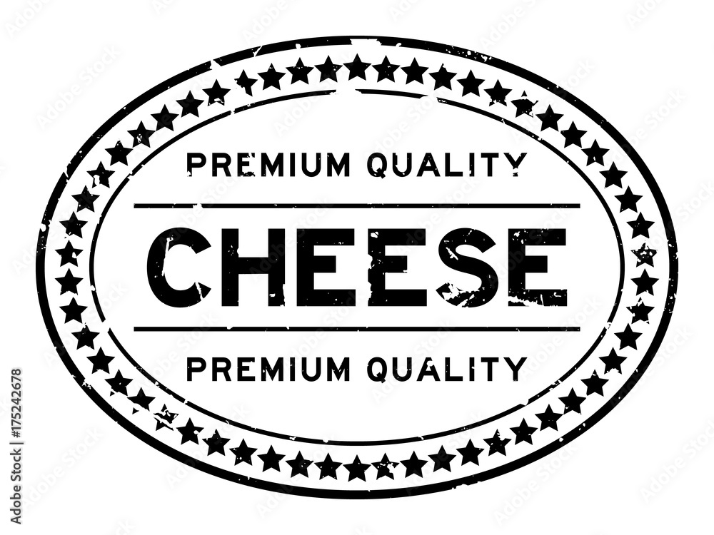 Grunge black premium quality cheese oval rubber seal stamp on white background
