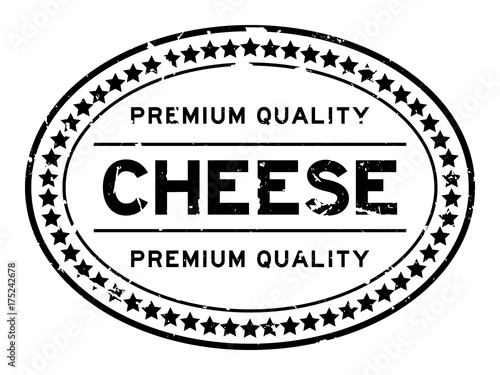 Grunge black premium quality cheese oval rubber seal stamp on white background