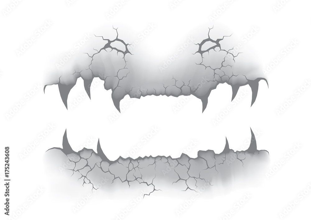 Cracks stone face devil or snake on white background. Devil vector in concrete and grunge style. Horror concept for Halloween. Cracks stone face devil or snake on white background. Devil vector in concrete and grunge style. Horror concept for Halloween.