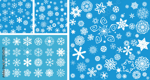 2 Snowflakes Seamless Background with mega snowflakes set
