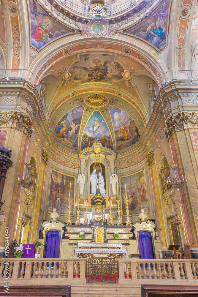 TURIN, ITALY - MARCH 13, 2017: The main altar and presbytery of Church Chiesa di Santo Tomaso.