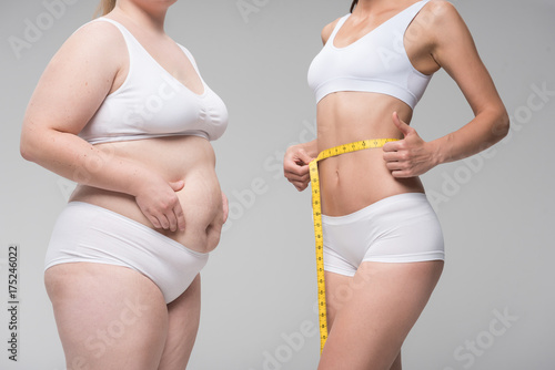 Women measuring their stomachs