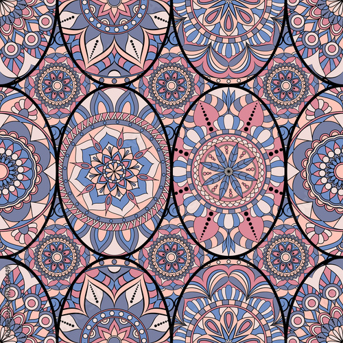 Seamless pattern tile with mandalas. Vintage decorative elements. Hand drawn background. Islam  Arabic  Indian  ottoman motifs. Perfect for printing on fabric or paper.