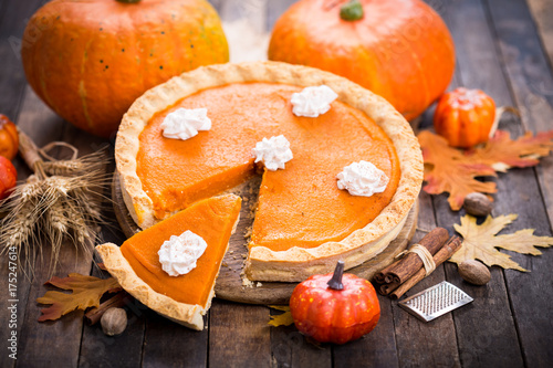 Pumpkin pie with whipped cream 