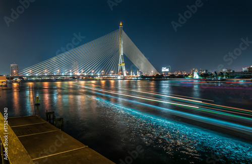 Rama VIII Bridge at twilight, Bangkok, Thailand