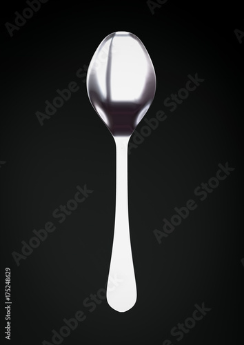 Silver spoon on black background with copy space 3d illustration © piotr_roae