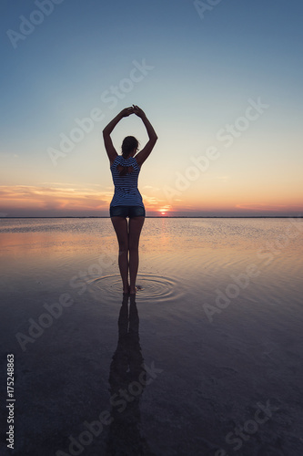 Beauty sunset on salty lake...
