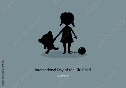 International Day of the Girl Child vector. Children worker vector illustration. Little girl with teddy bear silhouette. Important day