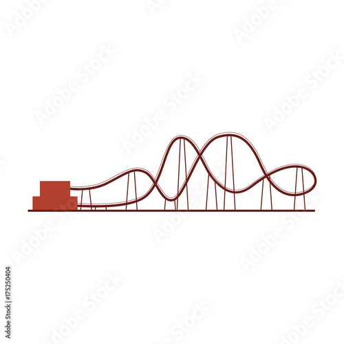 Roller coaster, rollercoaster ride in amusement park, side view vector icon, illustration isolated on white background. Cartoon illustration of rollercoaster amusement park ride