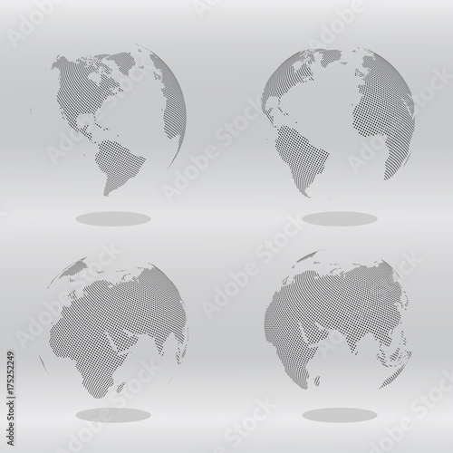Abstract Set of Globes with Dotted Map. Color Vector Illustration.