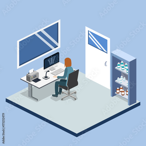 Isometric 3D vector illustration roentgen x-ray study.