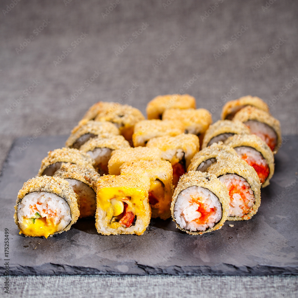 Fresh made Sushi set with salmon. Fresh made Sushi set with salmon.