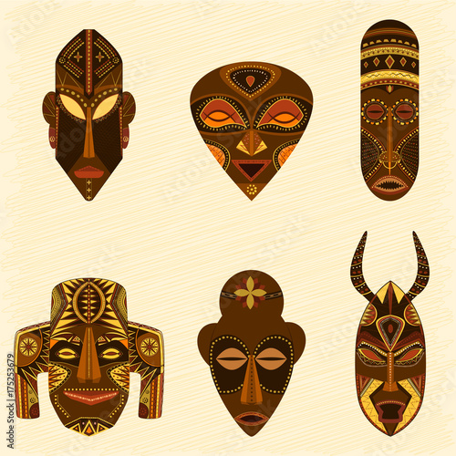 tribal african masks vector set