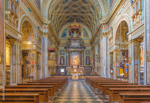 TURIN  ITALY - MARCH 14  2017  The nave of baroque church Chiesa di San Carlo Borromeo.