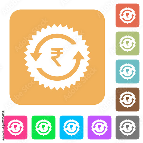 Rupee pay back guarantee sticker rounded square flat icons