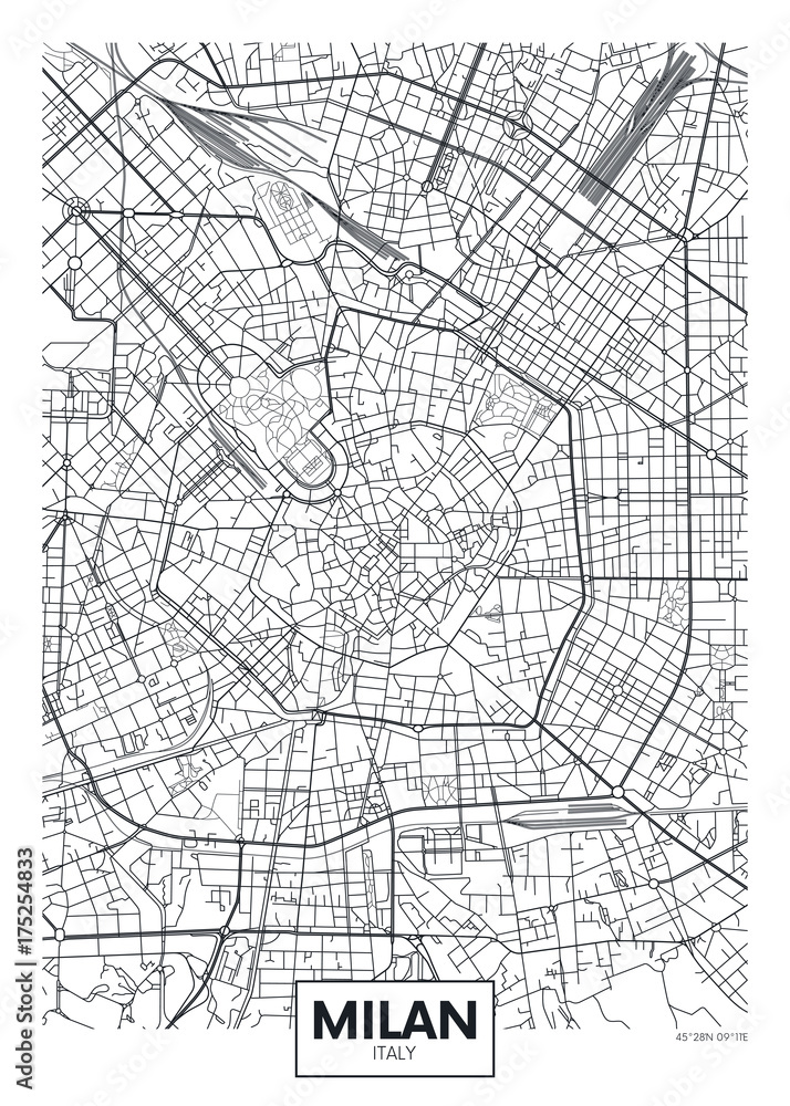 Detailed vector poster city map Milan