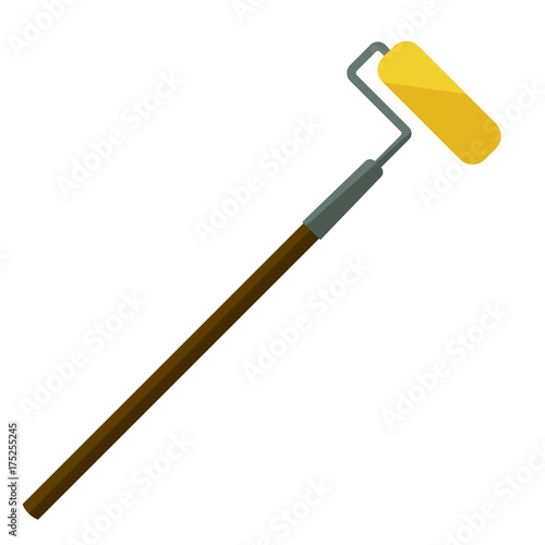 soft paint roller on a long handle of wood. vector illustration. tool for paint surfaces isolated on white background