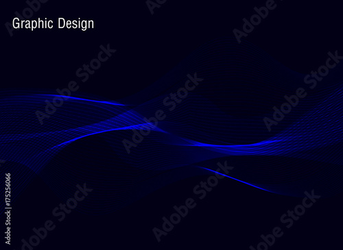 Abstract shiny color blue wave design element on dark background. © Aleksandr