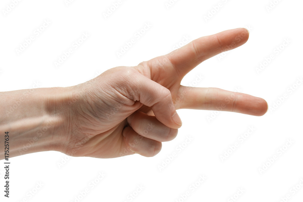 Human hand with two fingers isolated on white Human hand with two fingers isolated on white