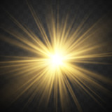 Gold glowing light burst explosion with transparent. Vector illustration.