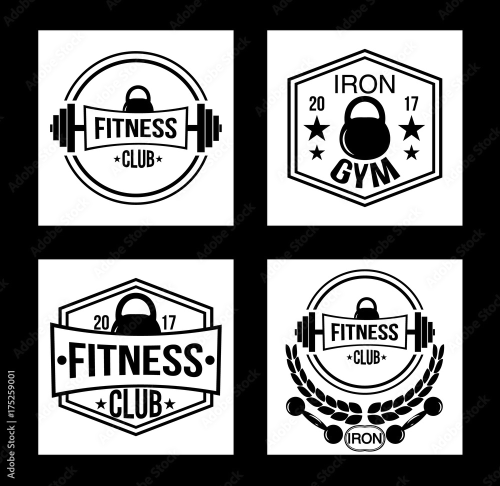 Set Fitness club logo types templates in vintage styles.  workout sport club. Vector illustration.