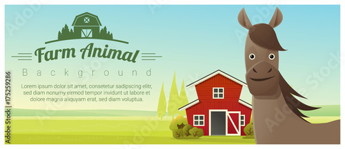 Farm animal and Rural landscape background with horse , vector , illustration