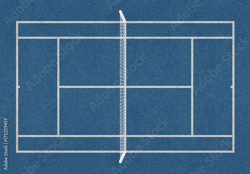 Tennis field. Tennis blue court. Top view. Isolated. Sports mesh