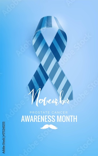 Prostate Cancer Blue Awareness Ribbon Background. Prostate cancer awareness symbol, isolated on blue background. Vector illustration