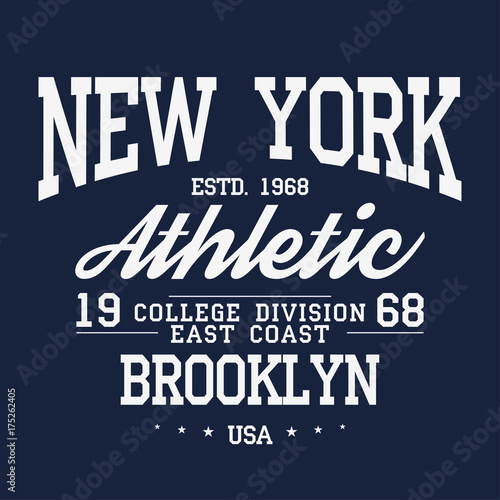 New York, Brooklyn typography, badge for t-shirt print. Varsity style t-shirt graphics