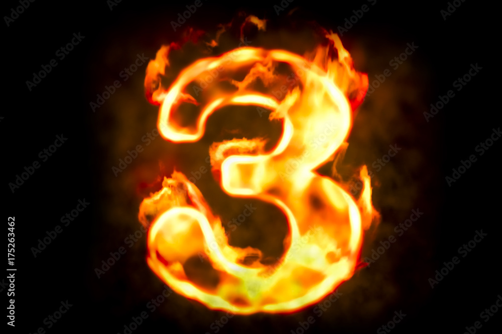 Fire number 3 of burning flame light, 3D rendering Fire number 3 of burning flame light, 3D rendering