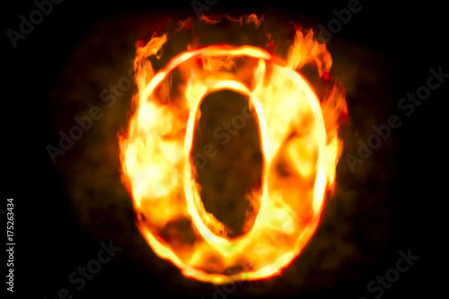 Fire number 0 of burning flame light, 3D rendering