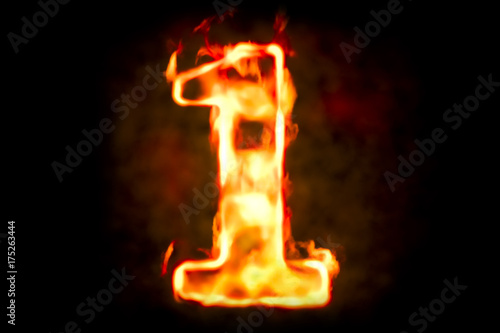 Fire number 1 of burning flame light, 3D rendering