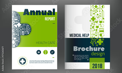 Medical Brochure Cover Template in blue color. Flyer with inline medicine icons, Modern clean Infographic Concept for annual report. Vector