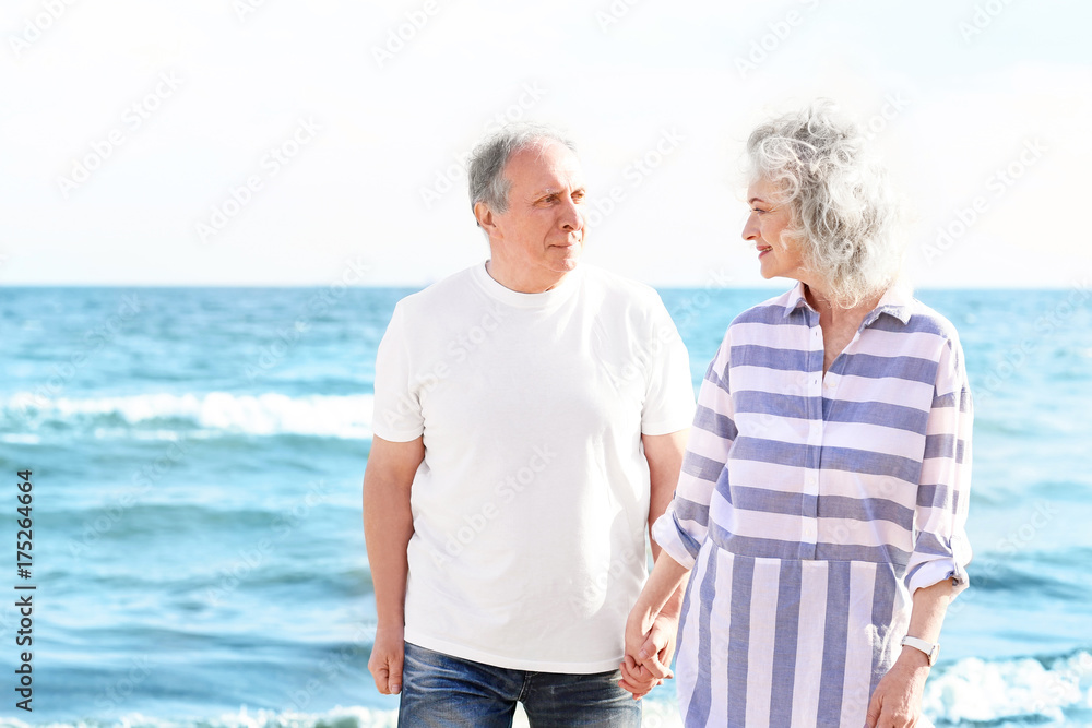 Happy senior couple at sea