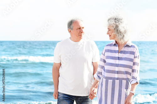 Happy senior couple at sea