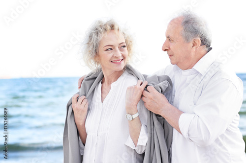Happy senior couple at sea