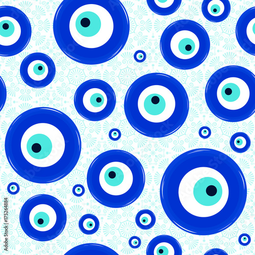 Seamless pattern of amulet against the evil eye and spoilage.