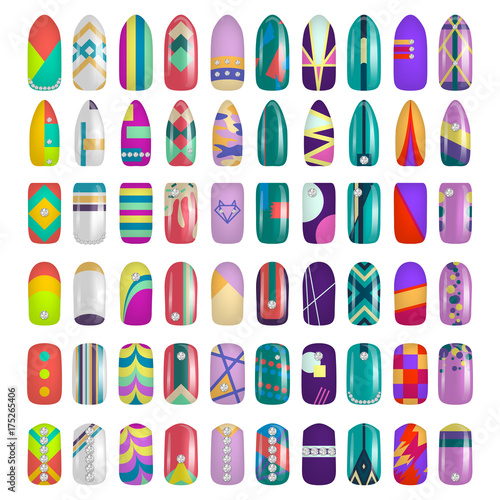 set of colored painted nails. manicure. nail polish.