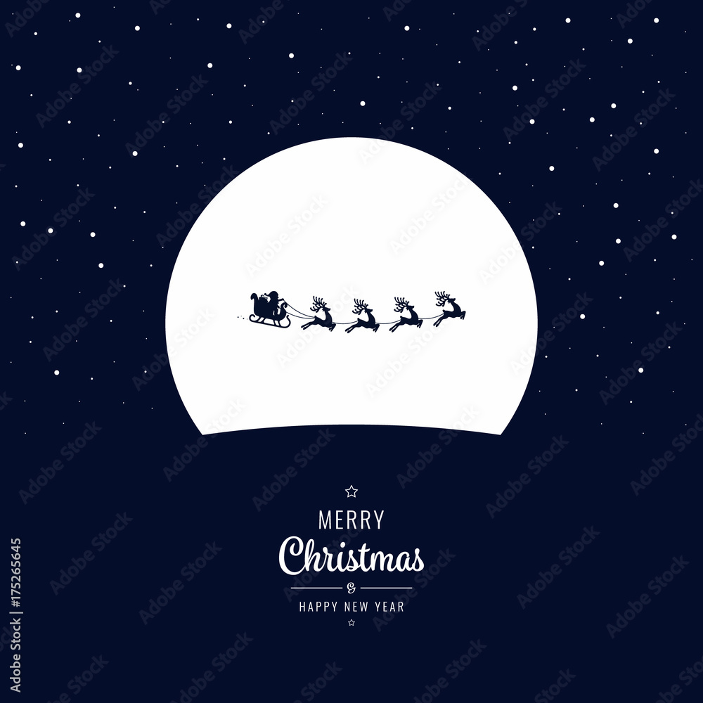 Santa sleigh flying into the winter christmas night