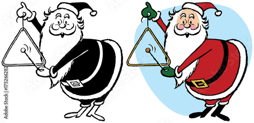 Santa Claus rings a triangle bell to get your attention