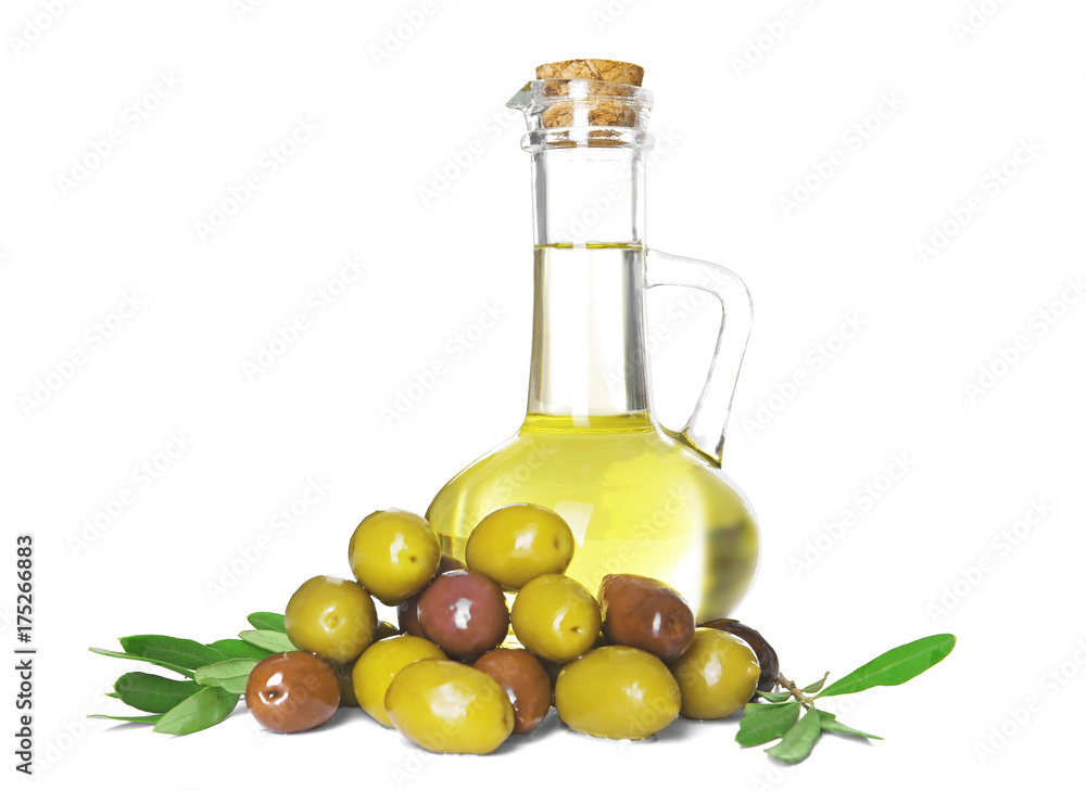 Jug with olive oil on white background Jug with olive oil on white background