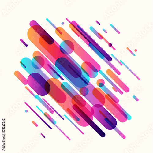 Vector illustration of dynamic composition made of various rounded shapes photo