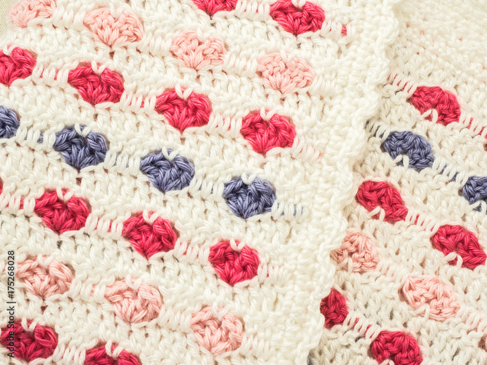 Crocheted Afghan with Pink and Purple Hearts Crocheted Afghan with Pink and Purple Hearts