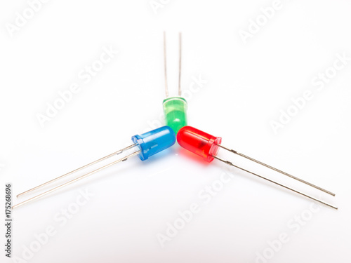 three leds diode, RGB (red, green, blue). Isolated on white background