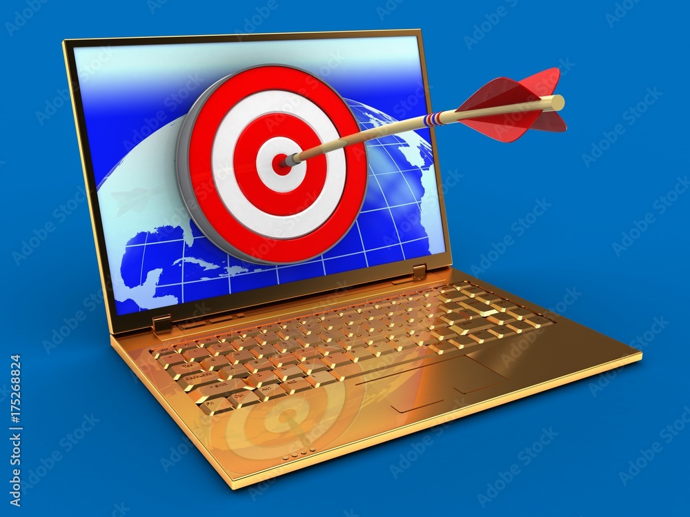 3d golden computer and target 3d golden computer and target