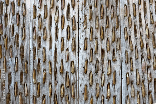 Φωτογραφία threshing board for wheat of aged wood and stones texture vintage pattern
