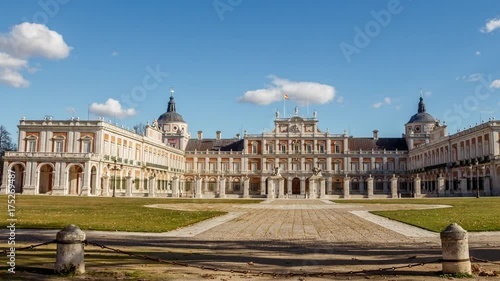 Clouds motion in Royal Palace of Aranjuez, Madrid, Spain. UNESCO World Heritage. Time lapse with pan left to right. photo